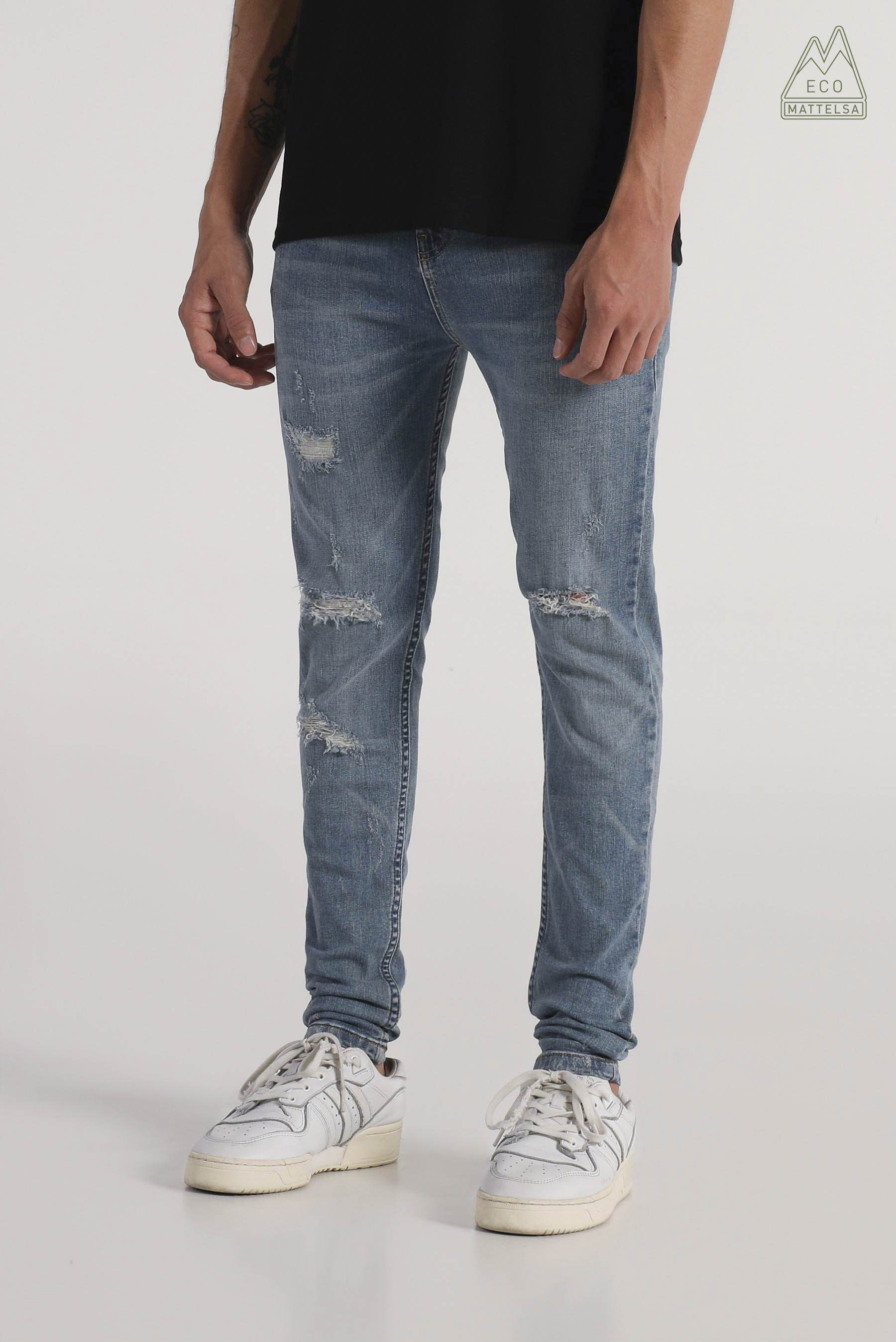 Jeans Carrot Fit Azul Medio Rotos Jeans hombre