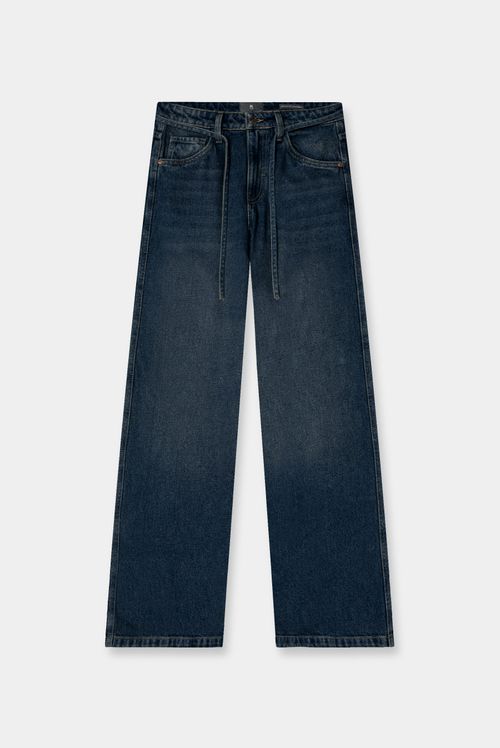 Jeans Wide Leg Tiro Alto Azul Oscuro Básico