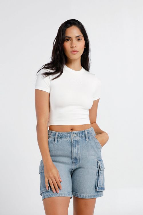 Camiseta Crop Marfil Texto