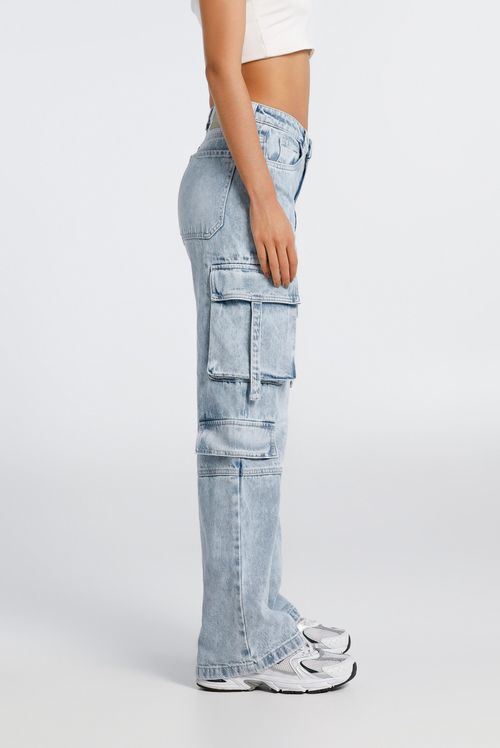 Jeans Wide Leg Tiro Alto Azul Claro Básico