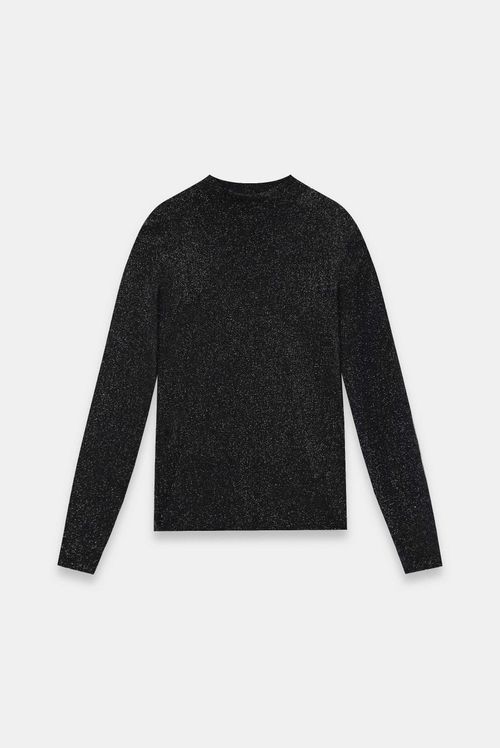 Top Manga Larga Negro Brillo