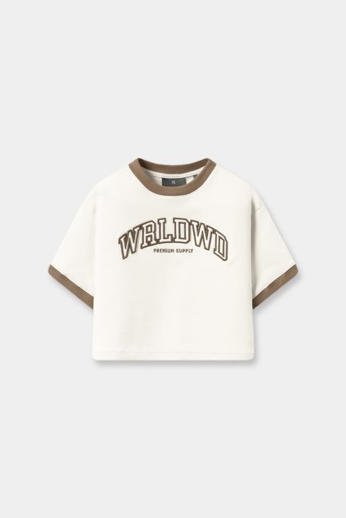 Camiseta Crop Marfil Texto