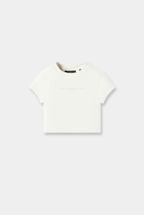 Camiseta Crop Marfil Texto