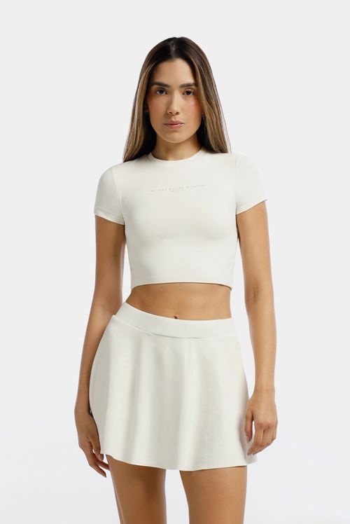 Camiseta Crop Marfil Texto