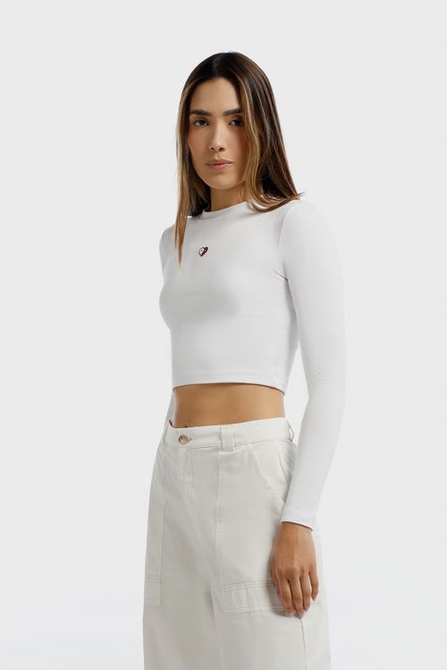 Top Manga Larga Blanco Ícono