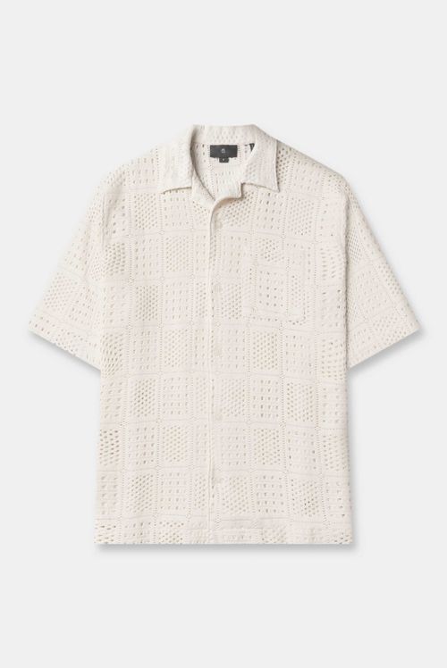 Camisa Manga Corta Marfil Tejido