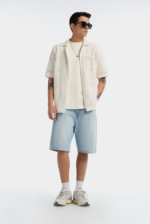 Camisa Manga Corta Marfil Tejido