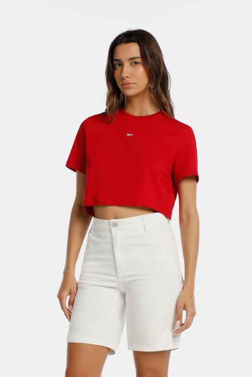 Camiseta Crop Rojo Texto