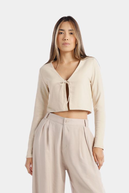 Top Manga Larga Beige Básico