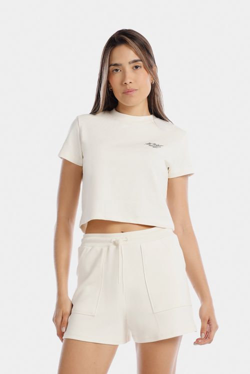 Camiseta Crop Marfil Texto