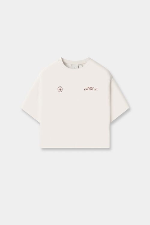 Camiseta Crop Marfil Texto