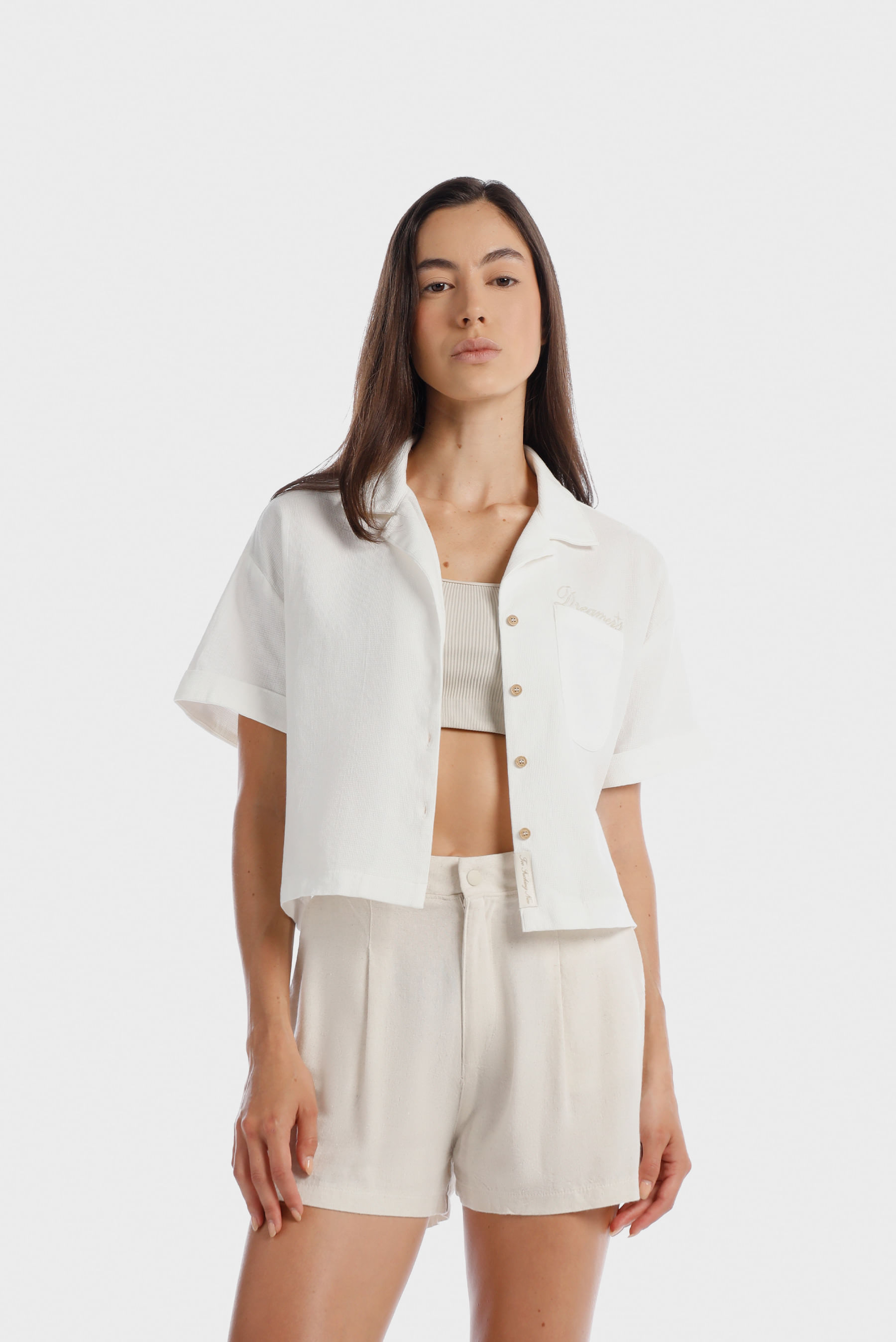 Camisa Manga Corta Marfil Texto Camisas para mujer