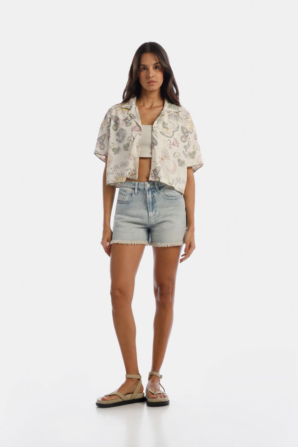 Camisa Manga Corta Marfil Miniprint