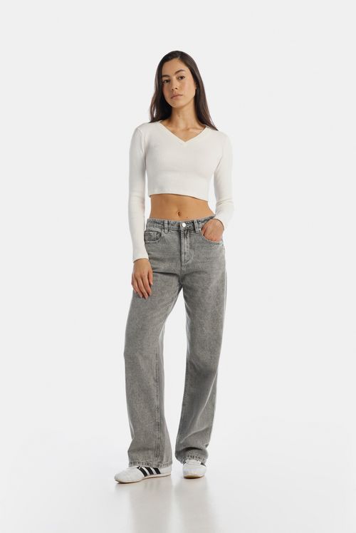 Top Manga Larga Marfil Básico