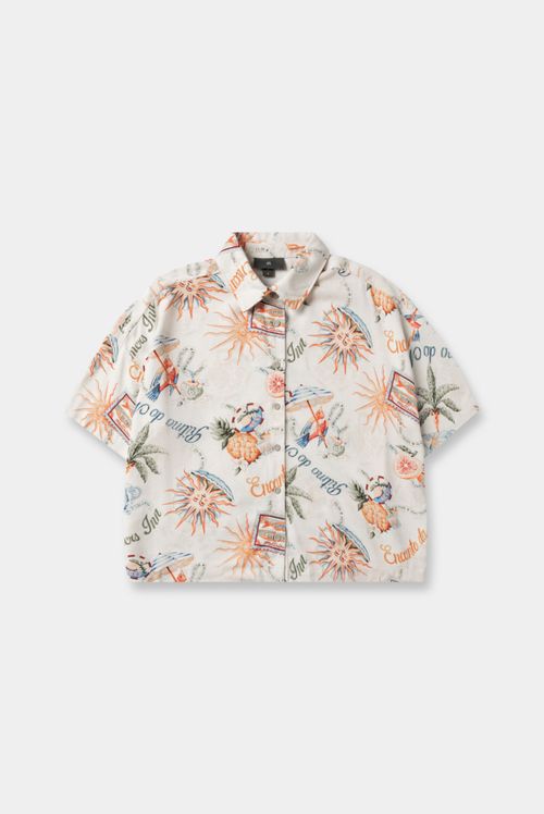 Camisa Manga Corta Marfil Miniprint