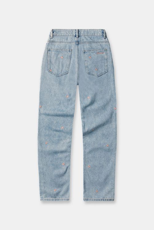 Jeans Mom Tiro Alto Azul Claro Miniprint