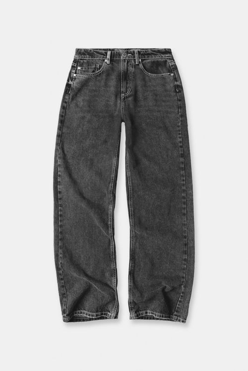 Jean Straight Tiro Alto Gris Texto
