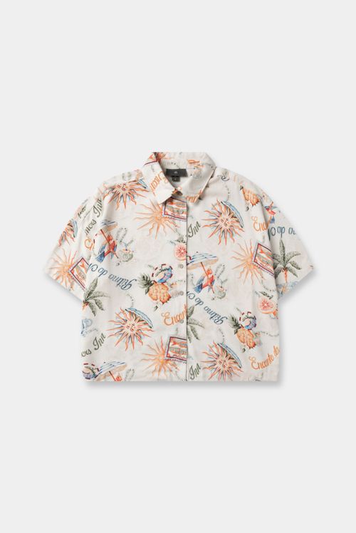 Camisa Manga Corta Marfil Miniprint