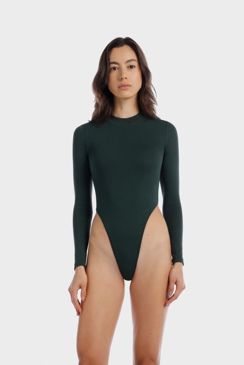 Body Manga Larga Verde Básico