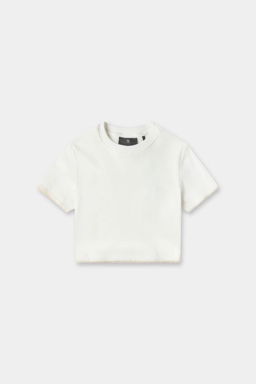 Camiseta Crop Marfil Básico