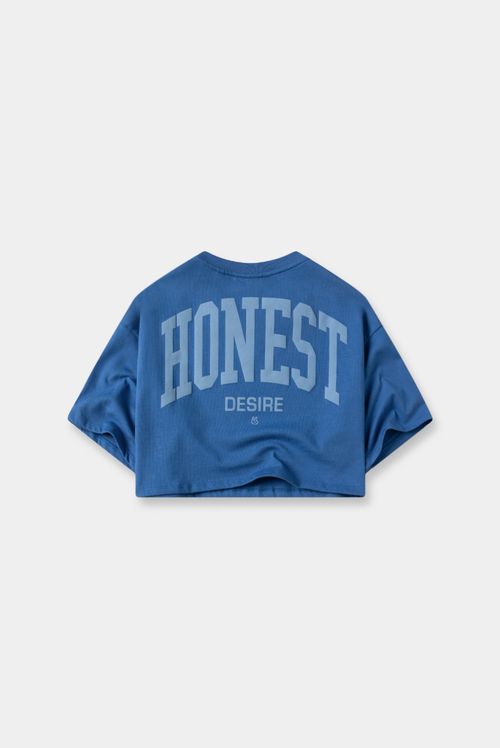 Camiseta Crop Azul Texto